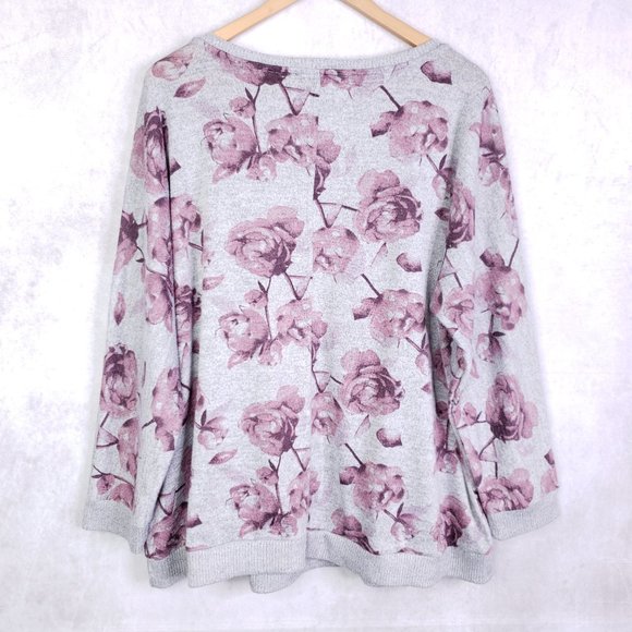 Lane Bryant Size 18/20 Rose Print Floral Knit Long Sleeve Pullover Sweater Top - Picture 2 of 6